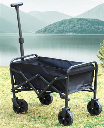 Foldable Camping Wagon: Retractable Handle, Lightweight Design for Outdoor Trips, Beach & Picnics.