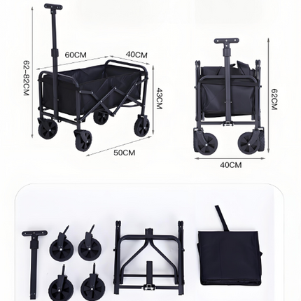 Foldable Camping Wagon: Retractable Handle, Lightweight Design for Outdoor Trips, Beach & Picnics.