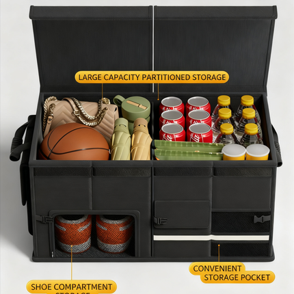Foldable Car Trunk Organiser, 30L/60L Large Capacity Storage Box for Auto Boot, Multi-functional Cargo Container(30L,grey).
