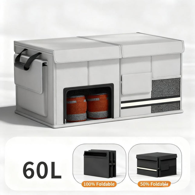Foldable Car Trunk Organiser, 30L/60L Large Capacity Storage Box for Auto Boot, Multi-functional Cargo Container(60L,grey).