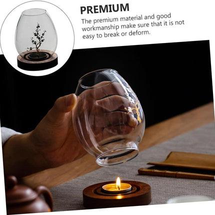Chinese-Style Glass Candle Holder with Plum Blossom Design: 12×8cm, Windproof, Retro Zen Decor for Romantic Dinners & Home Ambiance.
