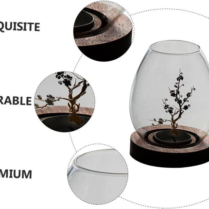 Chinese-Style Glass Candle Holder with Plum Blossom Design: 12×8cm, Windproof, Retro Zen Decor for Romantic Dinners & Home Ambiance.