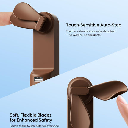 Handheld Mini Fan (Brown), 3-in-1 USB Rechargeable Portable Fan with Power Bank & Flashlight, Pocket Design for Travel & Summer.