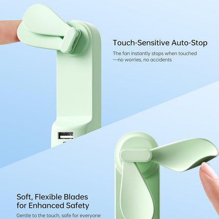 Handheld Mini Fan (Green), 3-in-1 USB Rechargeable Portable Fan with Power Bank & Flashlight, Pocket Design for Travel & Summer.