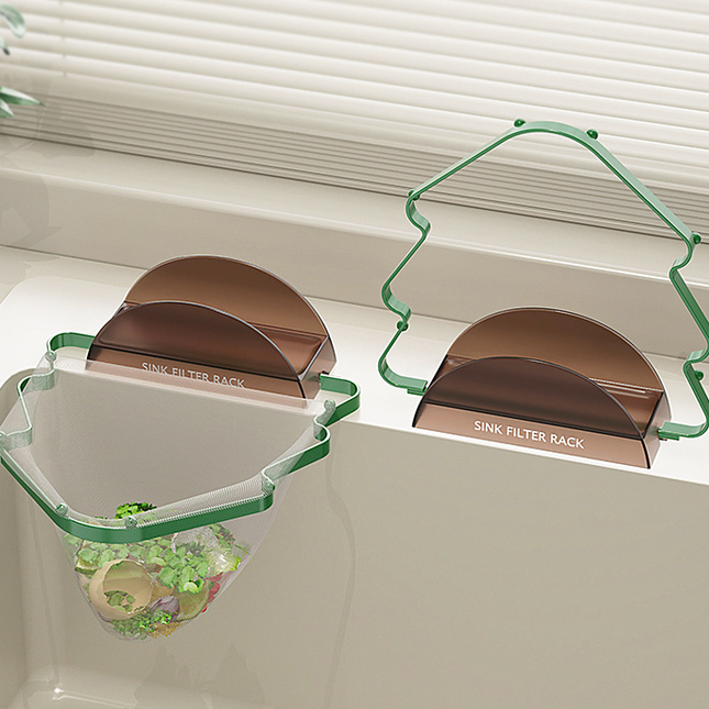 Kitchen Sink Filter Rack with 100 12cm*15cm Mesh Bags, Foldable Food Waste Strainer, Multi-functional Drain Basket（green）.