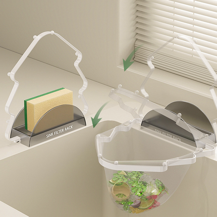 Kitchen Sink Filter Rack with 100 12cm*15cm Mesh Bags, Foldable Food Waste Strainer, Multi-functional Drain Basket（white）.