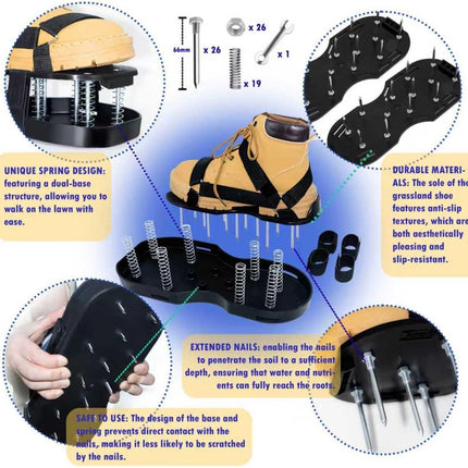 Lawn Aerator Shoes with Spring Base & Spikes: Adjustable Strap, Double-Layer Design for Healthy Lawns in Australian Gardens.