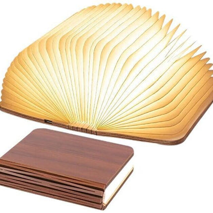 Christmas giftsRechargeable LED Book Night Light: Creative Folding Wooden Lamp with Magnetic Design for Bedrooms & Gifting(Walnut Red,XL).
