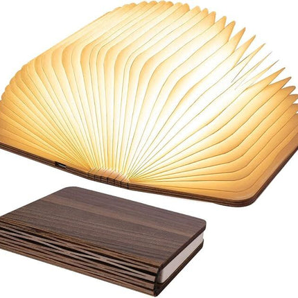 Christmas giftsRechargeable LED Book Night Light: Creative Folding Wooden Lamp with Magnetic Design for Bedrooms & Gifting(Walnut Black,M).