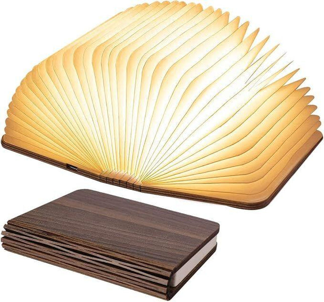 Christmas giftsRechargeable LED Book Night Light: Creative Folding Wooden Lamp with Magnetic Design for Bedrooms & Gifting(Walnut Black,M).