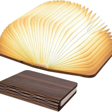Christmas giftsRechargeable LED Book Night Light: Creative Folding Wooden Lamp with Magnetic Design for Bedrooms & Gifting(Walnut Black,S).