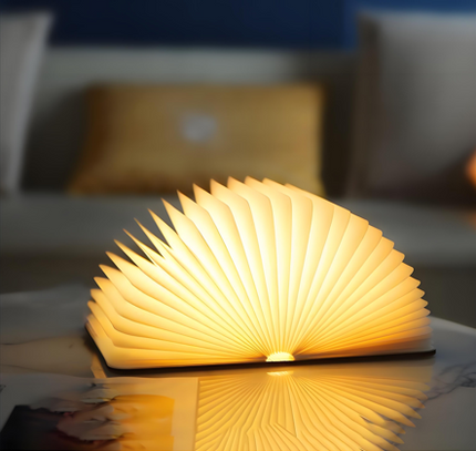 Christmas giftsRechargeable LED Book Night Light: Creative Folding Wooden Lamp with Magnetic Design for Bedrooms & Gifting(Walnut Black,S).