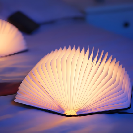 Christmas giftsRechargeable LED Book Night Light: Creative Folding Wooden Lamp with Magnetic Design for Bedrooms & Gifting(Walnut Black,S).