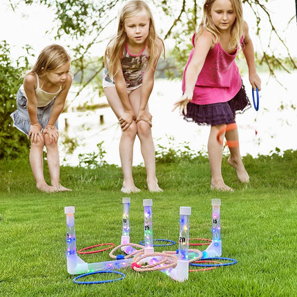 LED Ring Toss Game Set, Outdoor Indoor Yard Game for Adults & Kids with Light-Up Targets, Compact Carry for Parties & Family Fun.