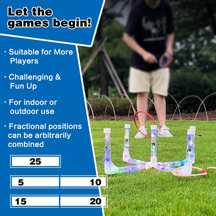 LED Ring Toss Game Set, Outdoor Indoor Yard Game for Adults & Kids with Light-Up Targets, Compact Carry for Parties & Family Fun.