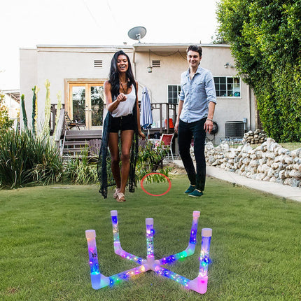 LED Ring Toss Game Set, Outdoor Indoor Yard Game for Adults & Kids with Light-Up Targets, Compact Carry for Parties & Family Fun.