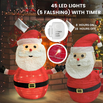 2-Pack Lighted Christmas Santa Claus Decoration Lantern, 45 LED Collapsible Pop-Up Ornament with 8 Light Modes & Timer, Indoor Outdoor Holiday Décor.