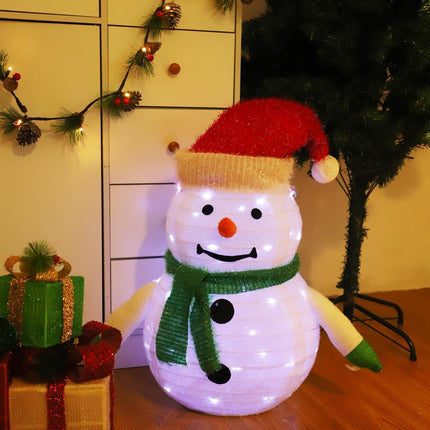 Lighted Christmas Snowman Decoration Lantern, 45 LED Collapsible Pop-Up Ornament with 8 Light Modes & Timer, Indoor Outdoor Holiday Décor.