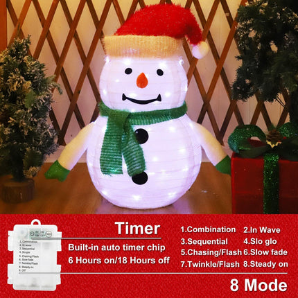 2-Pack Lighted Christmas Snowman Decoration Lantern, 45 LED Collapsible Pop-Up Ornament with 8 Light Modes & Timer, Indoor Outdoor Holiday Décor.