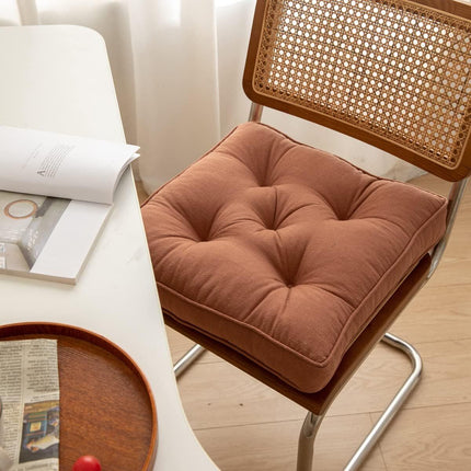 43×43×6cm Linen Cotton Thick Seat Cushion: Plush, Solid-Colour, for Office & Home Chairs, Aussie Comfort Essential（Amber Brown）.