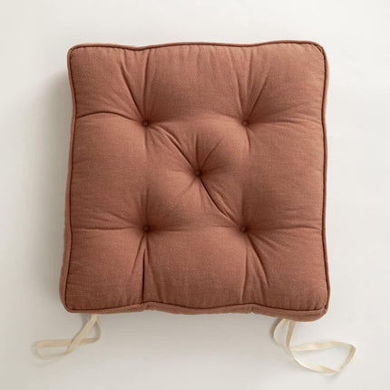 43×43×6cm Linen Cotton Thick Seat Cushion: Plush, Solid-Colour, for Office & Home Chairs, Aussie Comfort Essential（Amber Brown）.
