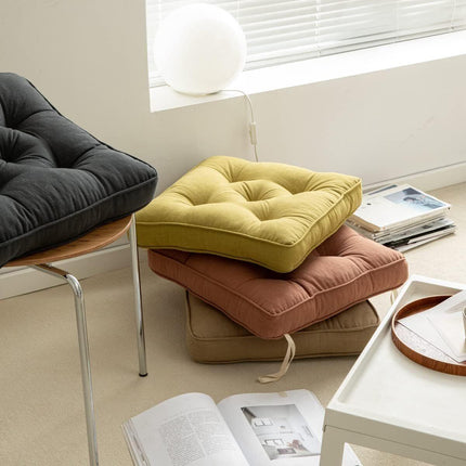 43×43×6cm Linen Cotton Thick Seat Cushion: Plush, Solid-Colour, for Office & Home Chairs, Aussie Comfort Essential（Amber Brown）.