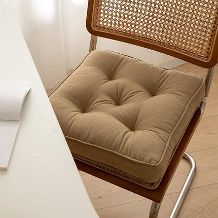 43×43×6cm Linen Cotton Thick Seat Cushion: Plush, Solid-Colour, for Office & Home Chairs, Aussie Comfort Essential（Bean Coffee）.