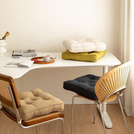 43×43×6cm Linen Cotton Thick Seat Cushion: Plush, Solid-Colour, for Office & Home Chairs, Aussie Comfort Essential（Bean Coffee）.