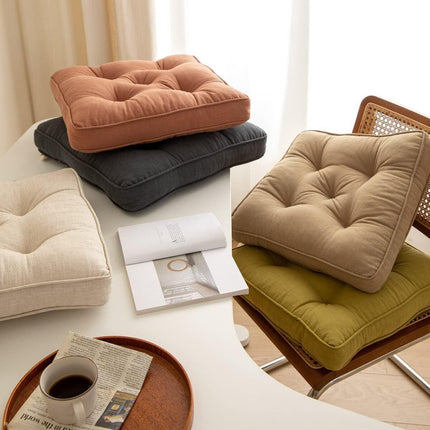 43×43×6cm Linen Cotton Thick Seat Cushion: Plush, Solid-Colour, for Office & Home Chairs, Aussie Comfort Essential（Bean Coffee）.