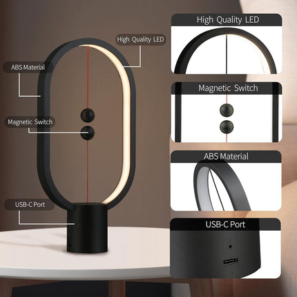 Black Magnetic Balance LED Table Lamp: USB-Powered, Dimmable Eye-Care Light with Award-Winning Design for Australian Homes & Offices.