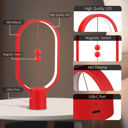 Red Magnetic Balance LED Table Lamp: USB-Powered, Dimmable Eye-Care Light with Award-Winning Design for Australian Homes & Offices.