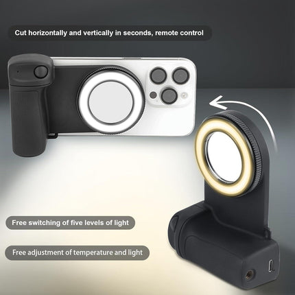 Magnetic Phone Camera Grip with Fill Light & Remote: Stable Shooting Holder for iPhone/Android – Ideal for Vlog, Selfie & Photography.