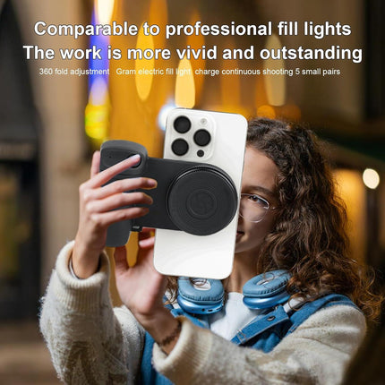 Magnetic Phone Camera Grip with Fill Light & Remote: Stable Shooting Holder for iPhone/Android – Ideal for Vlog, Selfie & Photography.