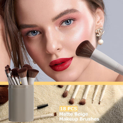 Matte Beige Makeup Brush Set (18-Piece): Professional, Cruelty-Free for Foundation, Blush & Eyeshadow, Ideal for Aussies.