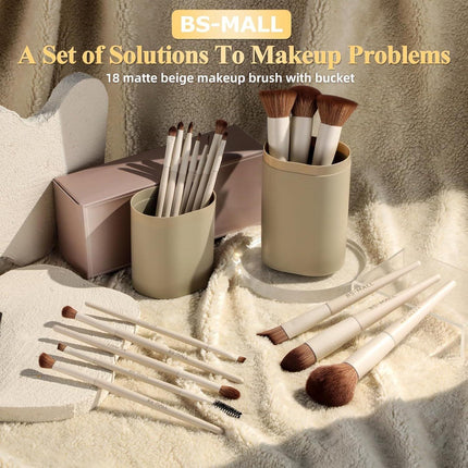 Matte Beige Makeup Brush Set (18-Piece): Professional, Cruelty-Free for Foundation, Blush & Eyeshadow, Ideal for Aussies.