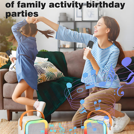 Off-White Mini Karaoke Machine with 2 Wireless Microphones: Portable Bluetooth Speaker for Kids & Adults, Ideal Gift for All Occasions.