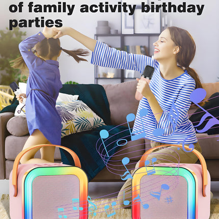 Pink Mini Karaoke Machine with 2 Wireless Microphones: Portable Bluetooth Speaker for Kids & Adults, Ideal Gift for All Occasions.