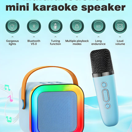Black Mini Karaoke Machine with 2 Wireless Microphones: Portable Bluetooth Speaker for Kids & Adults, Ideal Gift for All Occasions.