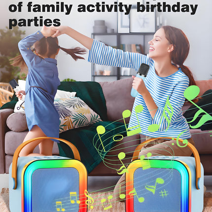 Black Mini Karaoke Machine with 2 Wireless Microphones: Portable Bluetooth Speaker for Kids & Adults, Ideal Gift for All Occasions.