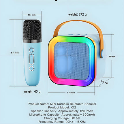 Black Mini Karaoke Machine with 2 Wireless Microphones: Portable Bluetooth Speaker for Kids & Adults, Ideal Gift for All Occasions.