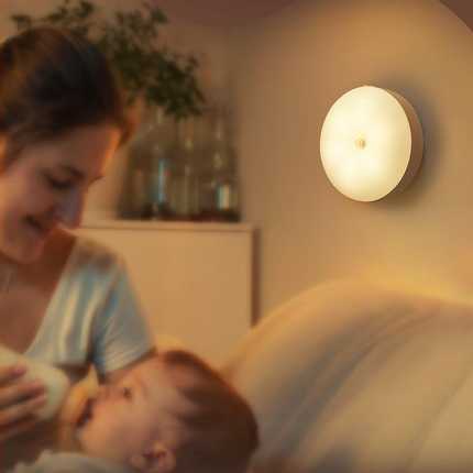 Motion Sensor LED Night Light, 86mm Diameter Smart Induction Lamp with USB Charging & Magnetic Mount, Long-Lasting Battery.