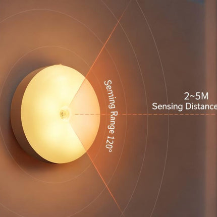 Motion Sensor LED Night Light, 86mm Diameter Smart Induction Lamp with USB Charging & Magnetic Mount, Long-Lasting Battery.