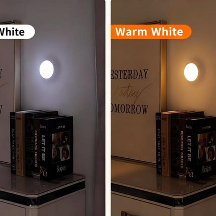 Motion Sensor LED Night Light, 86mm Diameter Smart Induction Lamp with USB Charging & Magnetic Mount, Long-Lasting Battery.