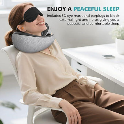 Travel Neck Pillows for Airplanes - 360° Ergonomic Memory Foam Travel Pillow - Relief Neck Pain with Breathable Support for Long Flights, Car, Train & Office Use - Adults & Kids.