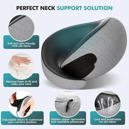 Travel Neck Pillows for Airplanes - 360° Ergonomic Memory Foam Travel Pillow - Relief Neck Pain with Breathable Support for Long Flights, Car, Train & Office Use - Adults & Kids.