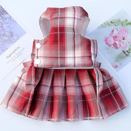 pet products Dog Dress Bowknot Harness Leash Set for Small Dogs Girl Cute Plaid Dog Dress Pearls Bow Tie Spring Summer Princess Clothes Birthday Holiday Doggie Outfits for Puppy Cats Girl Apparel.
