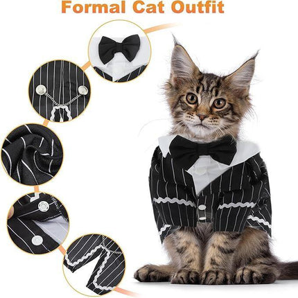 pet products Dog Cat Tuxedo Suit with Bow Tie - Formal Black & White Striped Pet Costume Shirt, Elegant Wedding Outfit Birthday Party Attire for Maltese Dachshund Yorkie Puppies Shih Tzu Small Medium Dogs and cats.