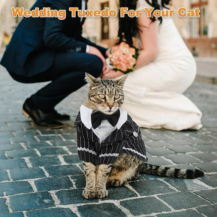 pet products Dog Cat Tuxedo Suit with Bow Tie - Formal Black & White Striped Pet Costume Shirt, Elegant Wedding Outfit Birthday Party Attire for Maltese Dachshund Yorkie Puppies Shih Tzu Small Medium Dogs and cats.