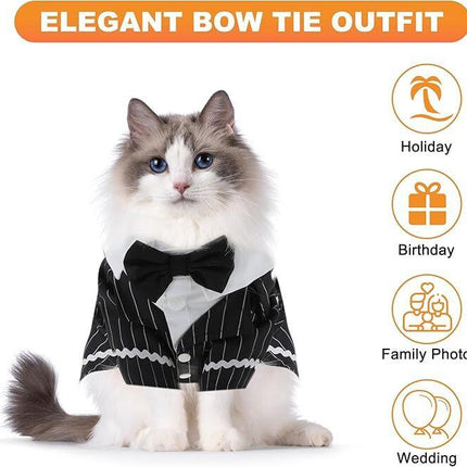 pet products Dog Cat Tuxedo Suit with Bow Tie - Formal Black & White Striped Pet Costume Shirt, Elegant Wedding Outfit Birthday Party Attire for Maltese Dachshund Yorkie Puppies Shih Tzu Small Medium Dogs and cats.