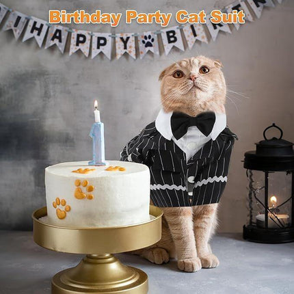pet products Dog Cat Tuxedo Suit with Bow Tie - Formal Black & White Striped Pet Costume Shirt, Elegant Wedding Outfit Birthday Party Attire for Maltese Dachshund Yorkie Puppies Shih Tzu Small Medium Dogs and cats.